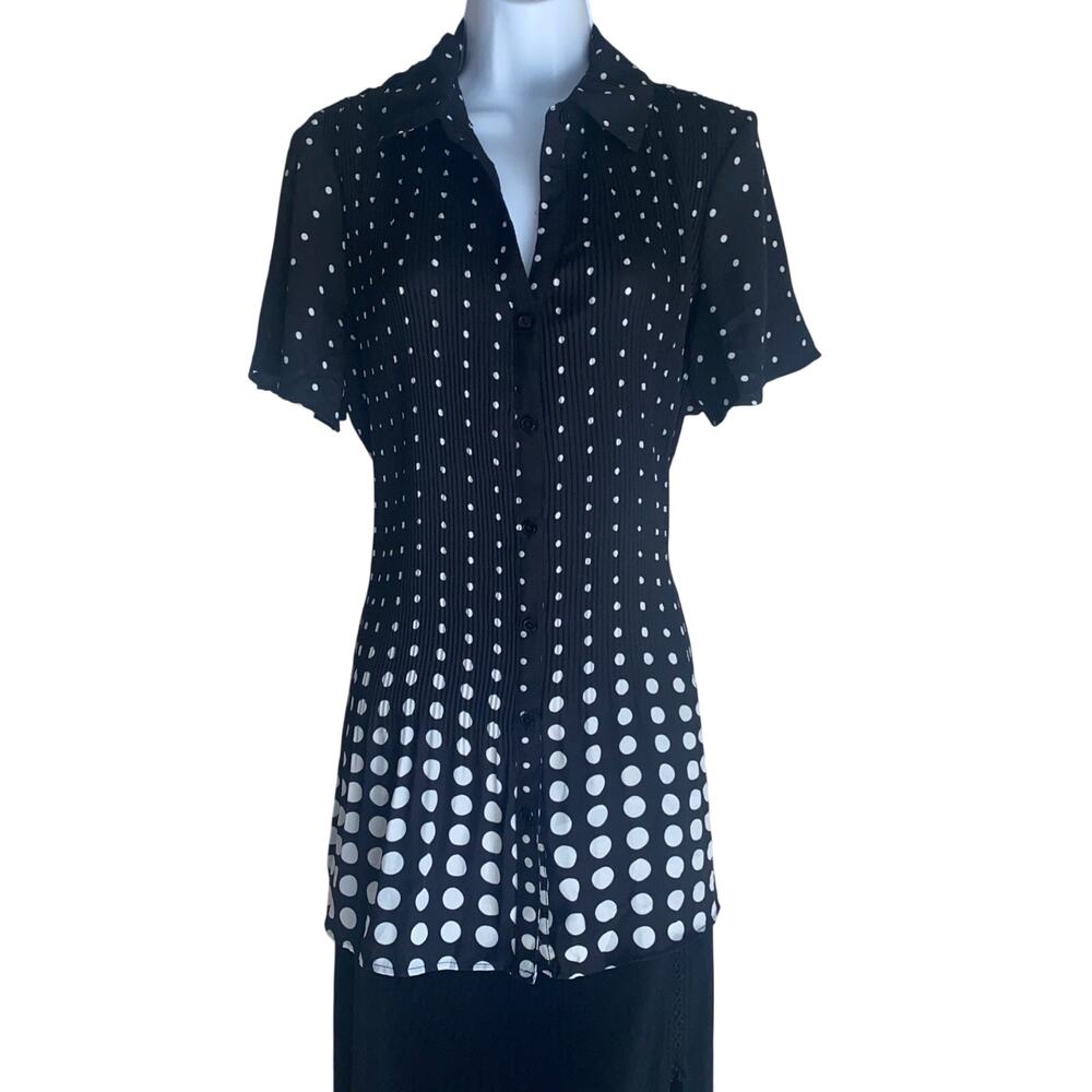 Women Within Women's Plus Size 14/16 Black White Polka Dot Sheer Stretch Blouse